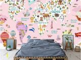 Girl Room Mural Wall Girl Kids Wallpaper Kids Pink World Map Wall Mural Nursery Map Wall Decor Girls Boys Bedroom Wall Art Kindergarten Wall Paint Art Baby Room