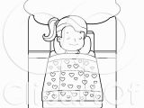 Girl Sleeping In Bed Coloring Page Cartoon Clipart A Black and White Little Girl Dreaming