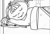 Girl Sleeping In Bed Coloring Page Girl Sleeps Little Girl asleep Bed Stock Vector
