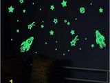 Glow In the Dark Space Wall Mural 41pcs Starmania Glow In the Dark Stars Moon Sticker Rocket Ceiling Wall Stickers Light Glowing Moon Starry Sky Gift Kids Room Beautiful Wall Decals