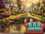 Golf Wallpaper Murals European Style Village forest House Night Scene Pil Painting Tv Wall