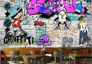 Graffiti Brick Wall Mural Us $30 72 Custom Fashion Mural Trend Street Art Graffiti Decorative Wallpaper Hip Hop Brick Wall Tea Restaurant Background Wallpaper In