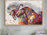 Hand Painted Wall Murals Artist Artist Hand Painted High Quality Modern Abstract Horse Oil Painting On Canvas Colorful Running Horse Oil Painting for Wall Decor
