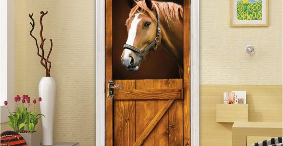 Horse Stable Wall Mural Amazon Congchuara Door Stickers Popular Diy 3d Door