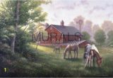 Horse Stable Wall Mural Country Road with Horses and Barn Mural Wallpaper