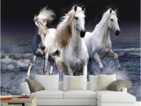 Horse themed Wall Murals Wallpaper 3d Stereo White Horse Spray Splash Landscape Mural Living Room Bedroom Classic Home Decor Wallpaper for Walls 3d Full Hd Wallpaper