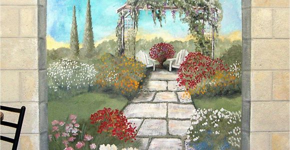 In the Night Garden Wall Mural Garden Mural On A Cement Block Wall Colorful Flower Garden Mural