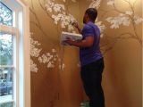 Indoor Wall Mural Ideas Hand Painted Cherry Blossoms On Metallic Gold Wall …