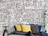 Interior Design Wall Murals Black and White City Sketch Mural