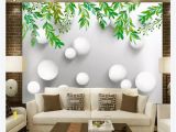 Japanese Style Wall Murals Customized 3d Wallpaper Murals Wall Paper American Pastoral Hand Painted Green Leaf Ball White Ball 3d Bedroom Tv Background Wall Colorful