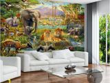 Jungle Animals Wall Mural Custom Mural Wallpaper 3d Children Cartoon Animal World forest Wall Painting Fresco Kids Bedroom Living Room Wallpaper 3 D Cellphone Wallpaper