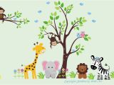 Jungle Safari Wall Murals Baby Nursery Wall Decals Jungle Safari Tree & Animals Repositionable