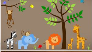Jungle Wall Murals Nursery Jungle Wall Decals Tree Zebra Elephant Monkey by