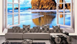 Large Mural Prints Custom Wallpaper 3d Stereoscopic Window Beach Scenery Living