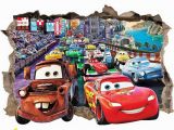 Lightning Mcqueen Wall Stickers Mural On Sale Disney Cars 3d Wall Sticker Smashed Bedroom Kids