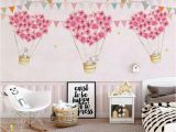 Little Girl Bedroom Wall Murals Nursery Wallpaper for Kids Pink Hot Air Balloon Wall Mural