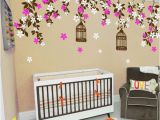 Little Girl Room Wall Murals Floral Wall Decals Cherry Blossom Tree Decals Kids Wall Decals Baby Nursery Decals Pink White Girl Wall Art Cherry Blossom Vines