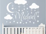 Man On the Moon Wall Mural Personalized Name Wall Decal Clouds Moon Stars Wall Sticker Babys