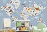 Map Wall Mural Kids Kids Wallpaper World Map Wall Mural Cartoon Animal Wall