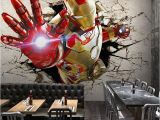 Marvel Heroes Wall Mural 3d Stereo Custom Lo Otive Murals Iron Man Broken Wall