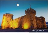 Medieval Castle Wall Mural Full Moon Above Me Val Castle Of Kamerlengo In Trogir Croatia Poster