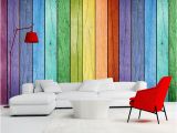 Modern Family Wall Mural Rainbow Colored Wood Board Wallpaper Modern Art Interior Decoration