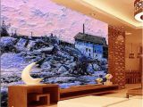 Mountain Mural On Wall Custom Size 3d Wallpaper Living Room Mural Snow Scenery Country House Oil Painting sofa Tv Backdrop Wallpaper Non Woven Wall Sticker Wallpaper