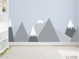 Mountain Wall Mural Nursery Mountains Wall Decal Woodland Baby Room Decal Clouds Birds
