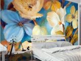Mural Art Wall Hangings Beautiful Dream Fresh Blue Light Yellow Blooming Flowers
