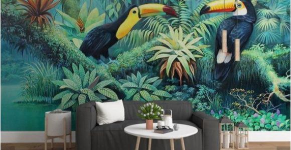 Mural Art Wall Hangings Tropical toucan Wallpaper Wall Mural Rainforest Leaves