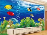 Mural Painting Supplies 3d Wallpaper Stereo Cartoon Underwater World Fish Mural Kid S