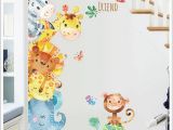 Mural Wall Art Stickers Watercolor Painting Cartoon Animals Wall Stickers Kids Room Nursery Decor Wall Mural Poster Art Elephant Monkey Horse Wall Decal Owl Wall Decals Owl