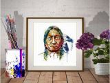 Native American Indian Wall Murals Sitting Bull Portrait Instant Download Watercolor Painting Native