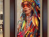 Native American Wall Murals Wall Art Native American Indian Girl Feather Woman Portrait Canvas