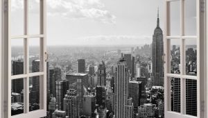 New York Skyline Mural Black and White Huge 3d Window New York City View Wall Stickers Mural Art Decal
