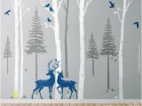 Oak Tree Wall Mural Birch Trees Fir Trees Pine Trees with Deers Wall Decal