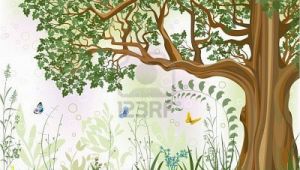 Oak Tree Wall Mural Vector Iillustration Of An Oak Tree In A Meadow