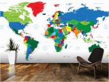 Old Map Wall Mural Bright World Map Wall Mural Room Setting