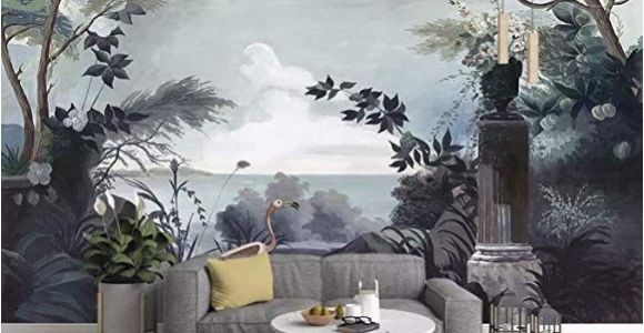 Painted Wall Mural Ideas for Living Room Murwall Dark Trees Painting Wallpaper Seascape and Pelican