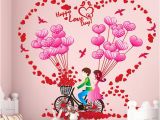 Party City Wall Murals Romantic Couples Home Decor Wall Stickers Room Decoration Bike Balloon Wall Sticker Decals Heart Flower Wall Mural for Valentine S Day Wallpaper Decal