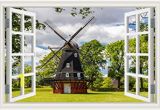 Peel and Stick Wall Murals Window Amazon Greathomeart Modern Window Scenes Windmill 3d