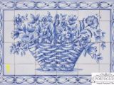 Portuguese Tile Murals Blue Flower Basket Hand Painted Ceramic Tile Mural Backsplash
