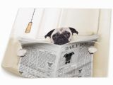 Puppy Dog Wall Murals Ale Art 16"x20" Hd Printed Frameless Pug Dog Sitting toilet and Reading Wall Art Print Rustic Home Decor for Living Room Bedroom Bathroom