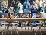 Real Madrid Wall Mural Custom 3d Wallpaper Living Room Mural Real Madrid C Ronaldo Picture Painting Bar sofa Tv Background Wallpaper Non Woven Wall Sticker Free