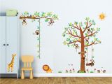 Removable Wall Mural Decals 8 Little Monkeys Tree & Height Chart Wall Stickers