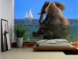 Removable Wall Mural Self Adhesive Large Wallpaper Wall26 the Elephant is Sitting In the Water Removable