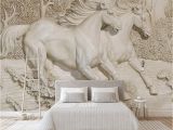 Sculptured Wall Mural Custom Any Size Mural Wallpaper 3d Embossed White Horse Wallpaper