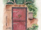 Secret Garden Wall Mural St Augustine Red Door Watercolor Print Gift Door Painting