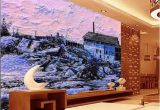 Snow Mountain Wall Mural Custom Size 3d Wallpaper Living Room Mural Snow Scenery Country House Oil Painting sofa Tv Backdrop Wallpaper Non Woven Wall Sticker Wallpaper