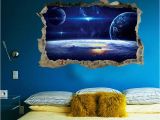 Space Wall Mural Stickers 2017 New 3d Planets Broken Wall Mural Space Landscape Wall Decorative Sticker Decal for Living Room Kids Room Home Decoration Vinyl Wall Art Quotes